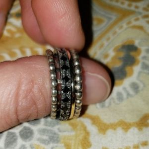 Silver & Gold Ring with Black Stones